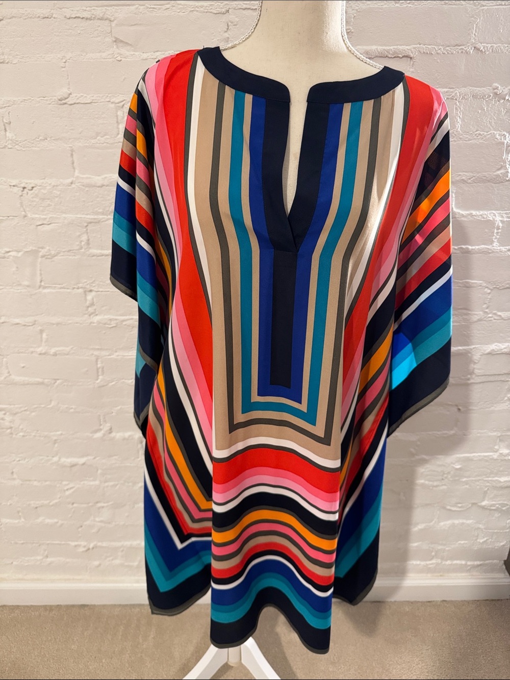 Trina Turk Theodora Caftan Multicolor Striped V-Neck M/L